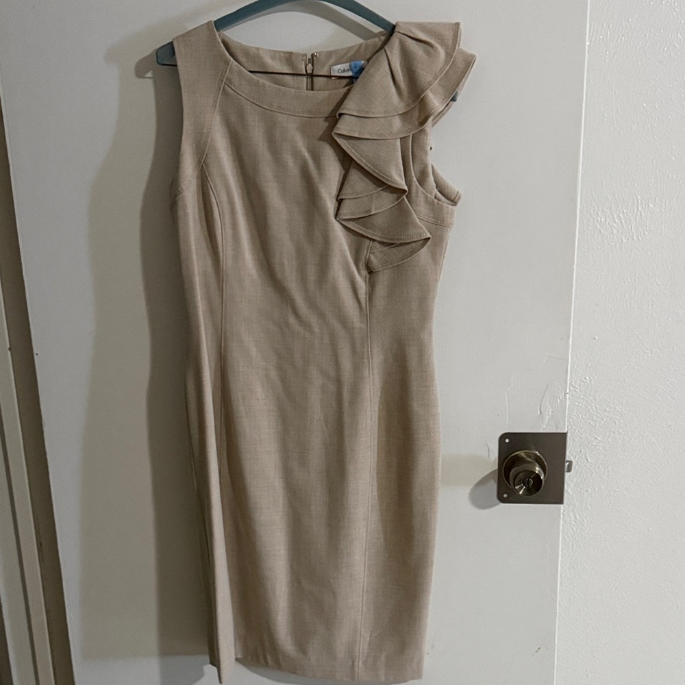 Calvin Klein Beige One Shoulder Dress